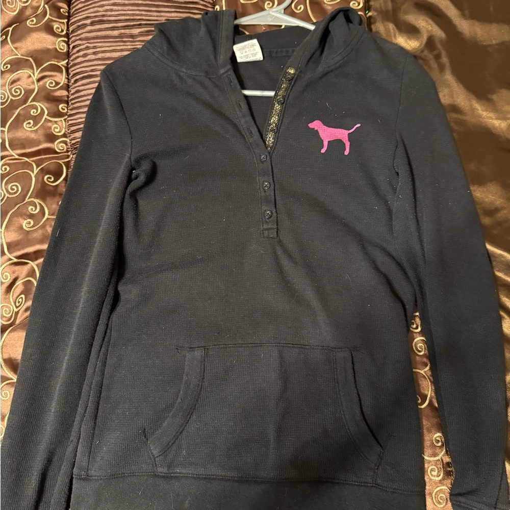 Victoria secret/pink- Black Hoodie Sweater with Pink logo